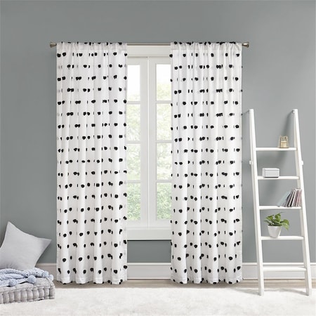 Intelligent Design Black 100 Percent Polyester Pom Pom Embellished Window Panel ID40-1797